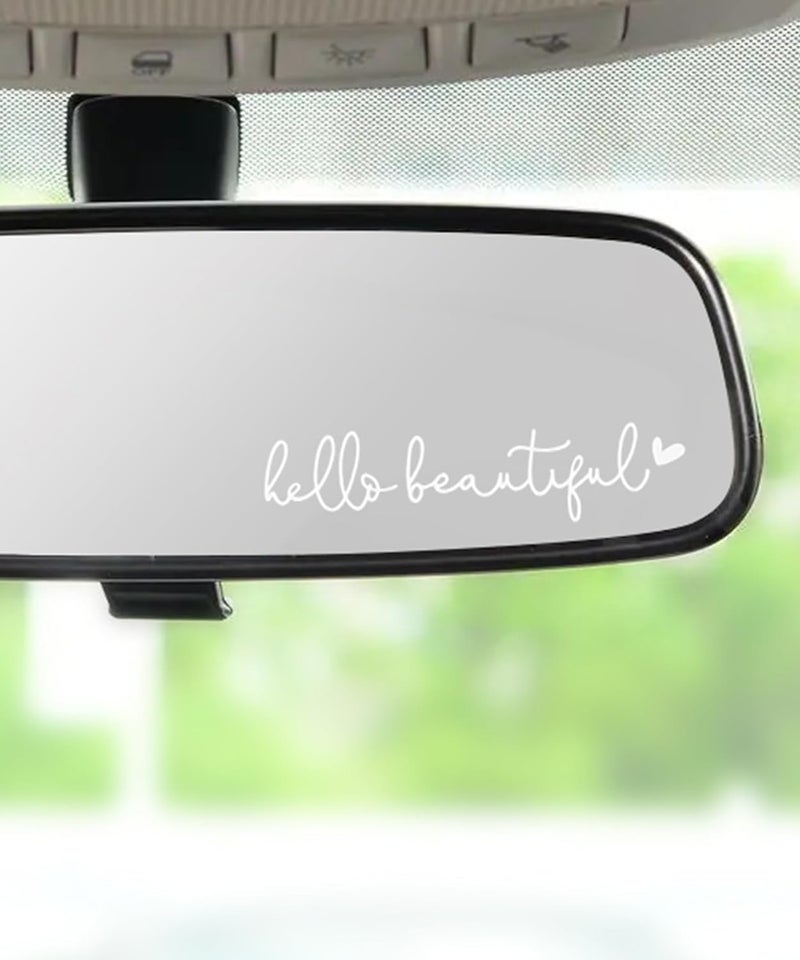 RACOONA Hello Beautiful Mirror Decal - Rearview Mirror Sticker, Self Affirmations Decal, Car Accessories for Window Decoration (White) - Image 1